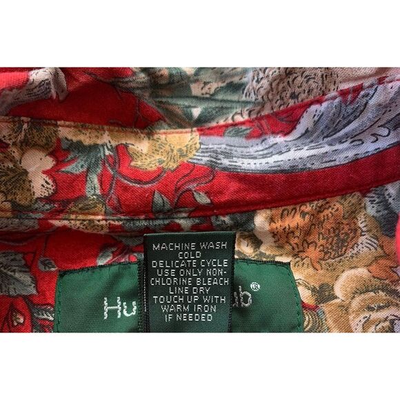 Hunt Club Women's Medium Red Nature Themed Collared Long Sleeve Button Up Top - Picture 8 of 16